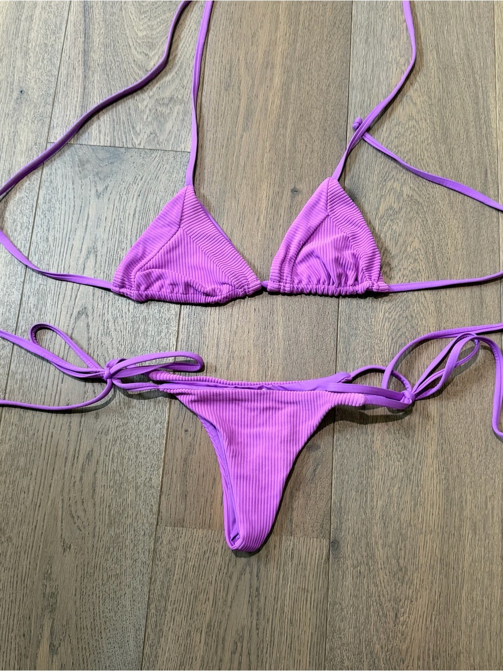Frankie’s Bikinis- Ribbed Lavender String Bikini Set